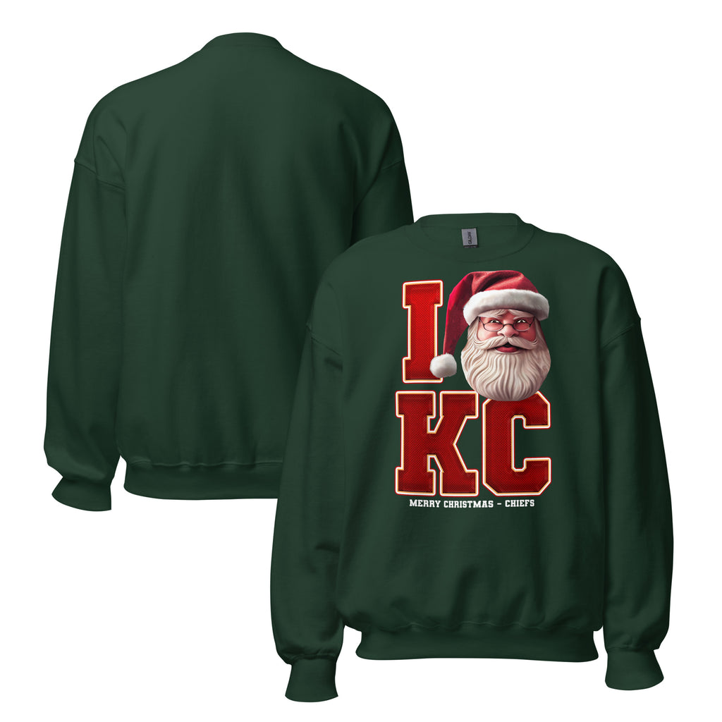 Back/detail view of I KC Santa — Kansas City Football Crewneck Sweatshirt graphic sweatshirt