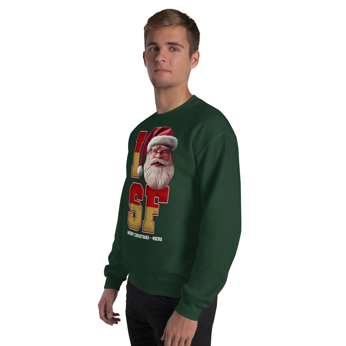 Back/detail view of I SF Santa — San Francisco Football Crewneck Sweatshirt graphic sweatshirt