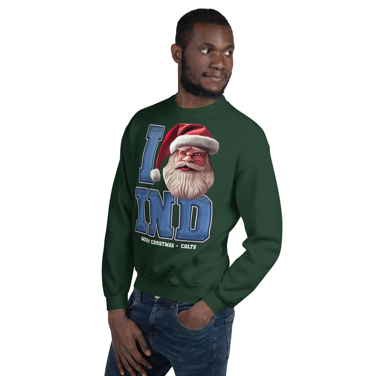Back/detail view of I IND Santa — Indianapolis Football Crewneck Sweatshirt graphic sweatshirt