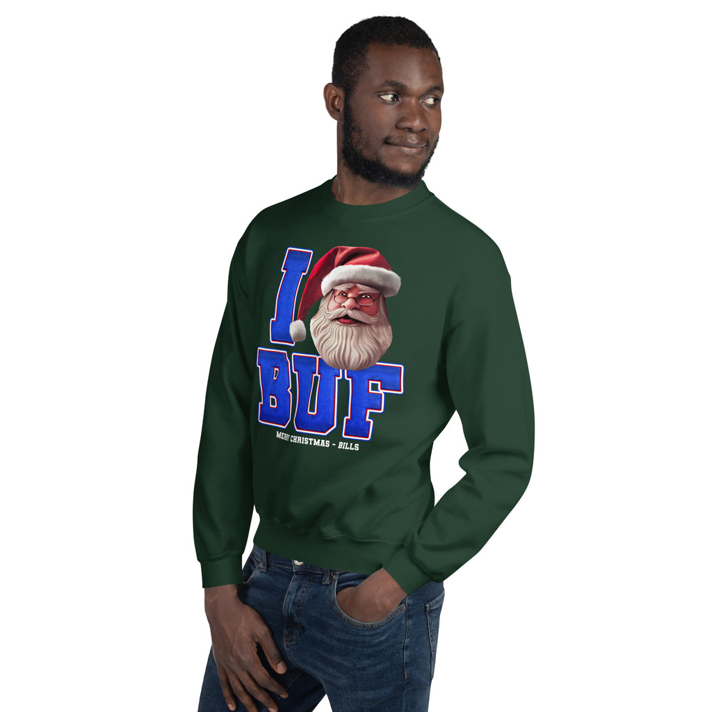 Back/detail view of I BUF Santa — Buffalo Football Crewneck Sweatshirt graphic sweatshirt