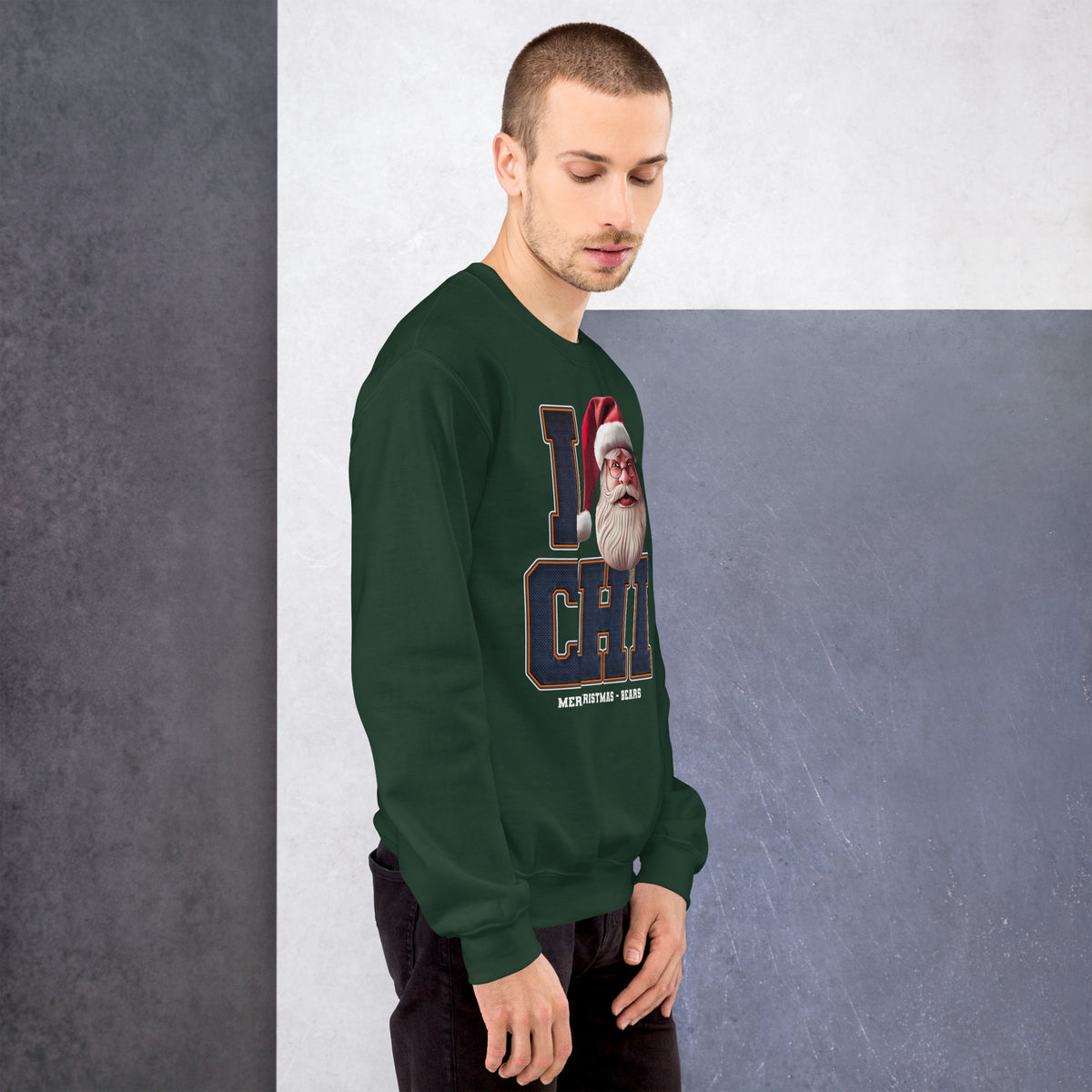 Back/detail view of I CHI Santa — Chicago Football Crewneck Sweatshirt graphic sweatshirt
