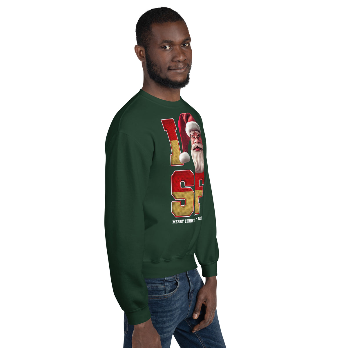 Back/detail view of I SF Santa — San Francisco Football Crewneck Sweatshirt graphic sweatshirt