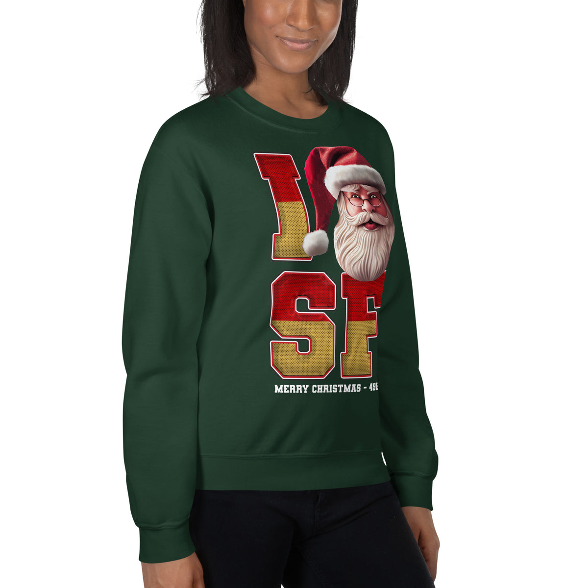 Back/detail view of I SF Santa — San Francisco Football Crewneck Sweatshirt graphic sweatshirt