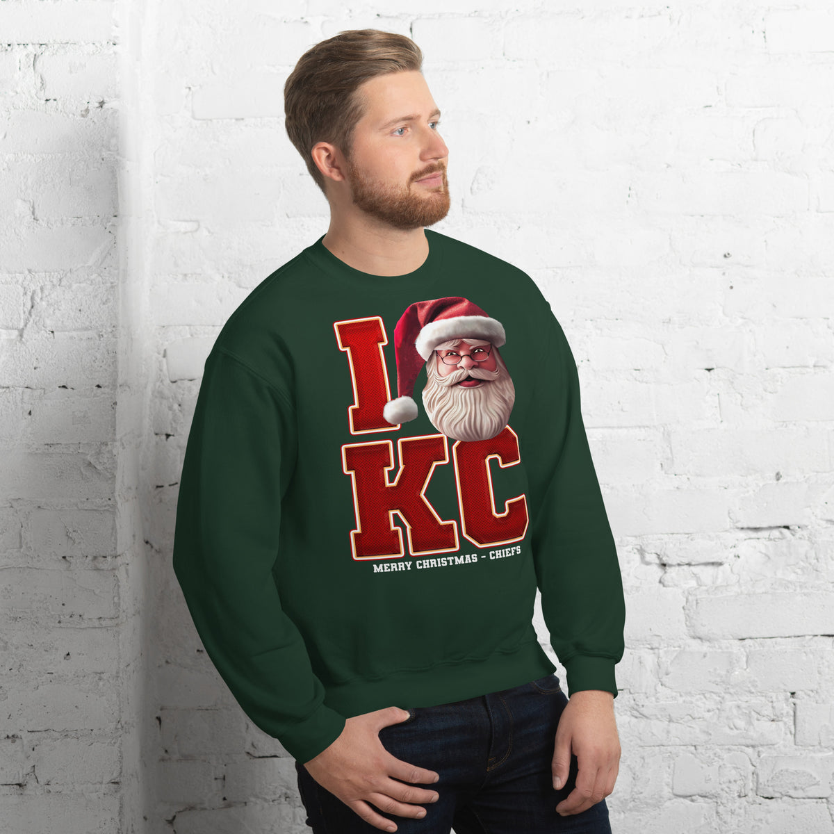 Back/detail view of I KC Santa — Kansas City Football Crewneck Sweatshirt graphic sweatshirt