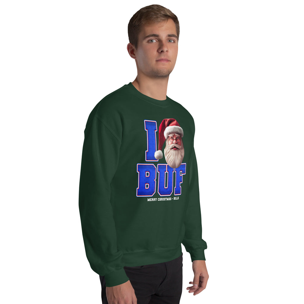 Back/detail view of I BUF Santa — Buffalo Football Crewneck Sweatshirt graphic sweatshirt