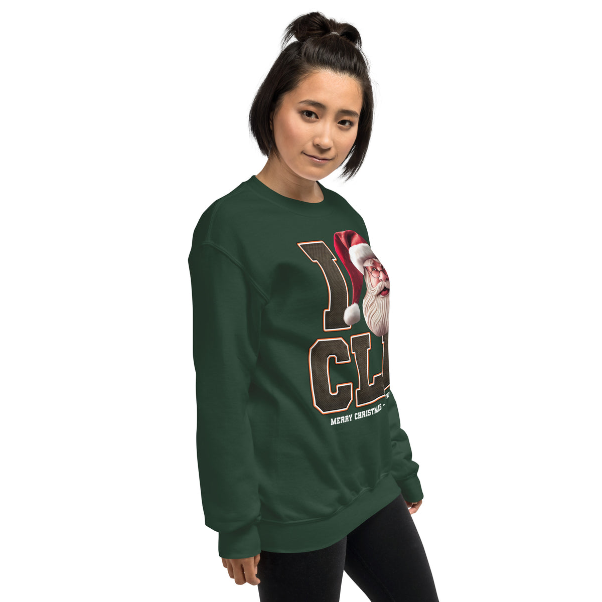 Back/detail view of I CLE Santa — Cleveland Football Crewneck Sweatshirt graphic sweatshirt