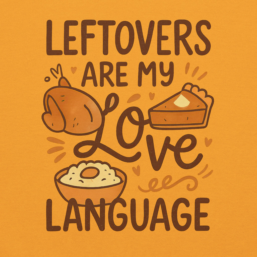 Back/detail view of Leftovers Are My Love Language – Funny Thanksgiving Crewneck graphic sweatshirt