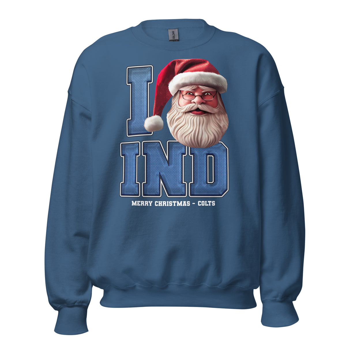 Back/detail view of I IND Santa — Indianapolis Football Crewneck Sweatshirt graphic sweatshirt
