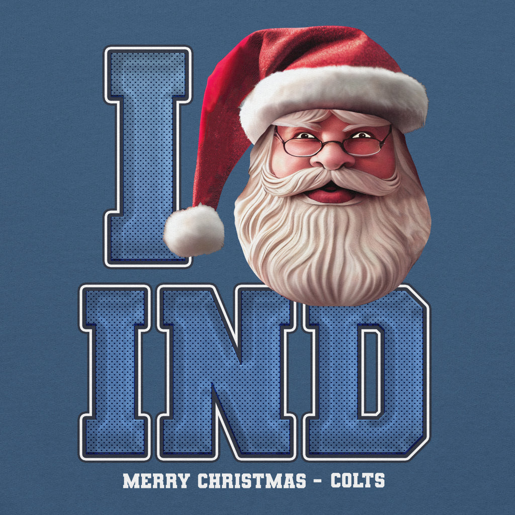 Back/detail view of I IND Santa — Indianapolis Football Crewneck Sweatshirt graphic sweatshirt