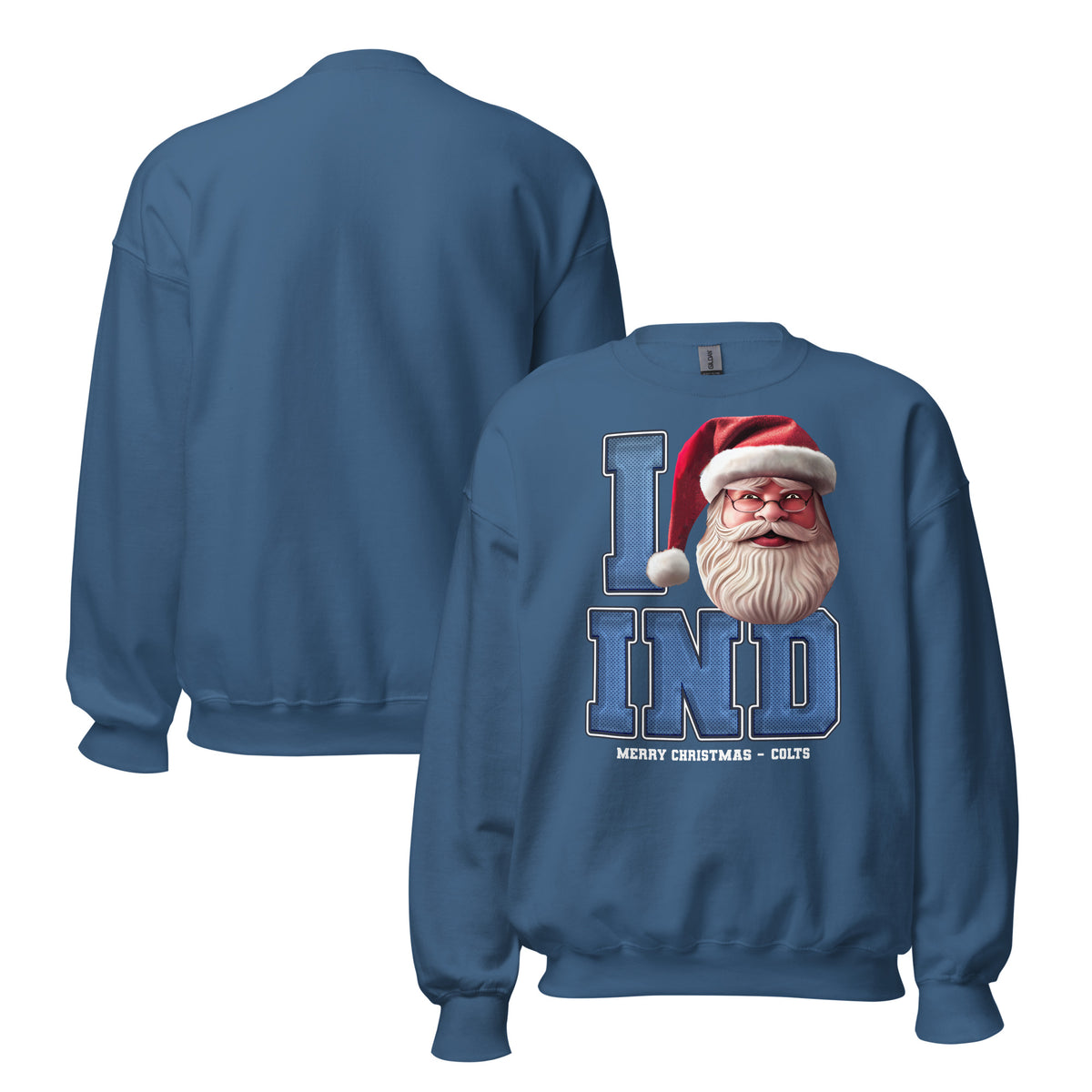 Back/detail view of I IND Santa — Indianapolis Football Crewneck Sweatshirt graphic sweatshirt