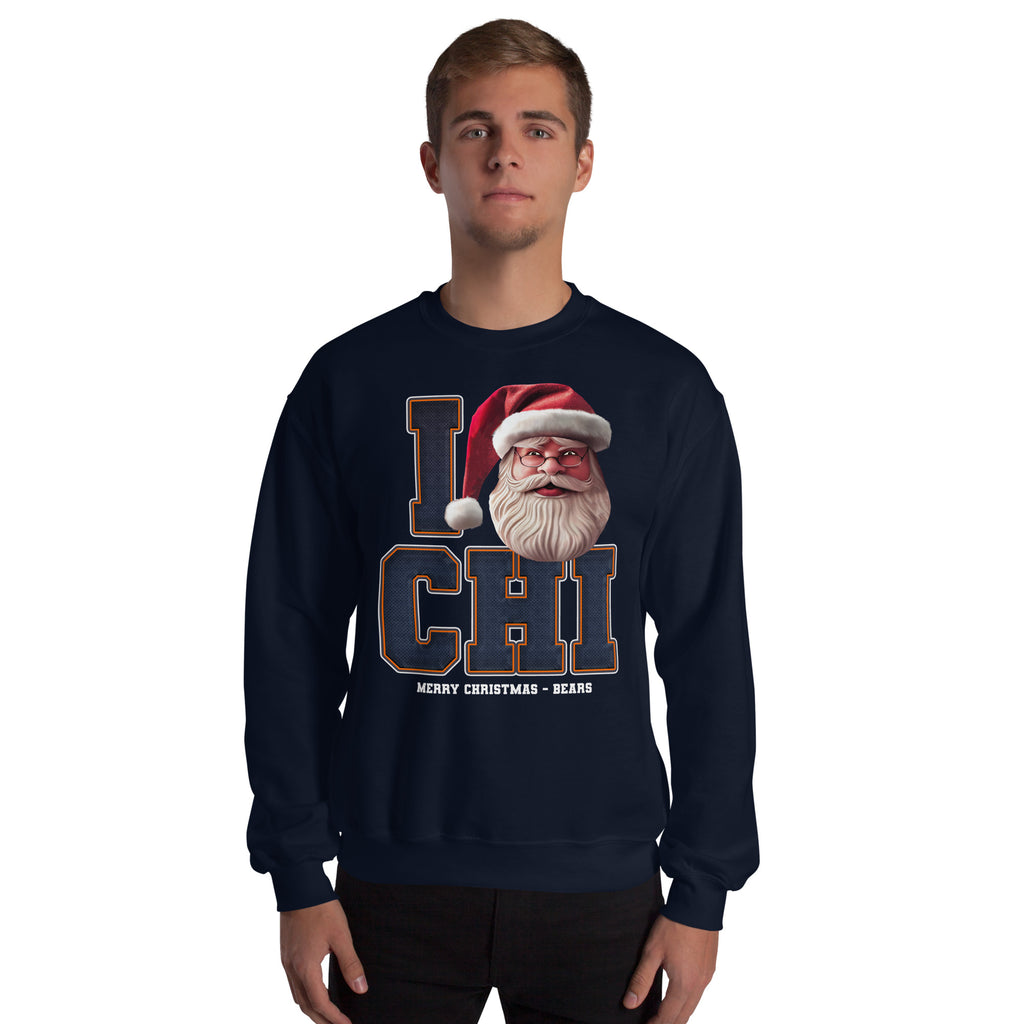Back/detail view of I CHI Santa — Chicago Football Crewneck Sweatshirt graphic sweatshirt