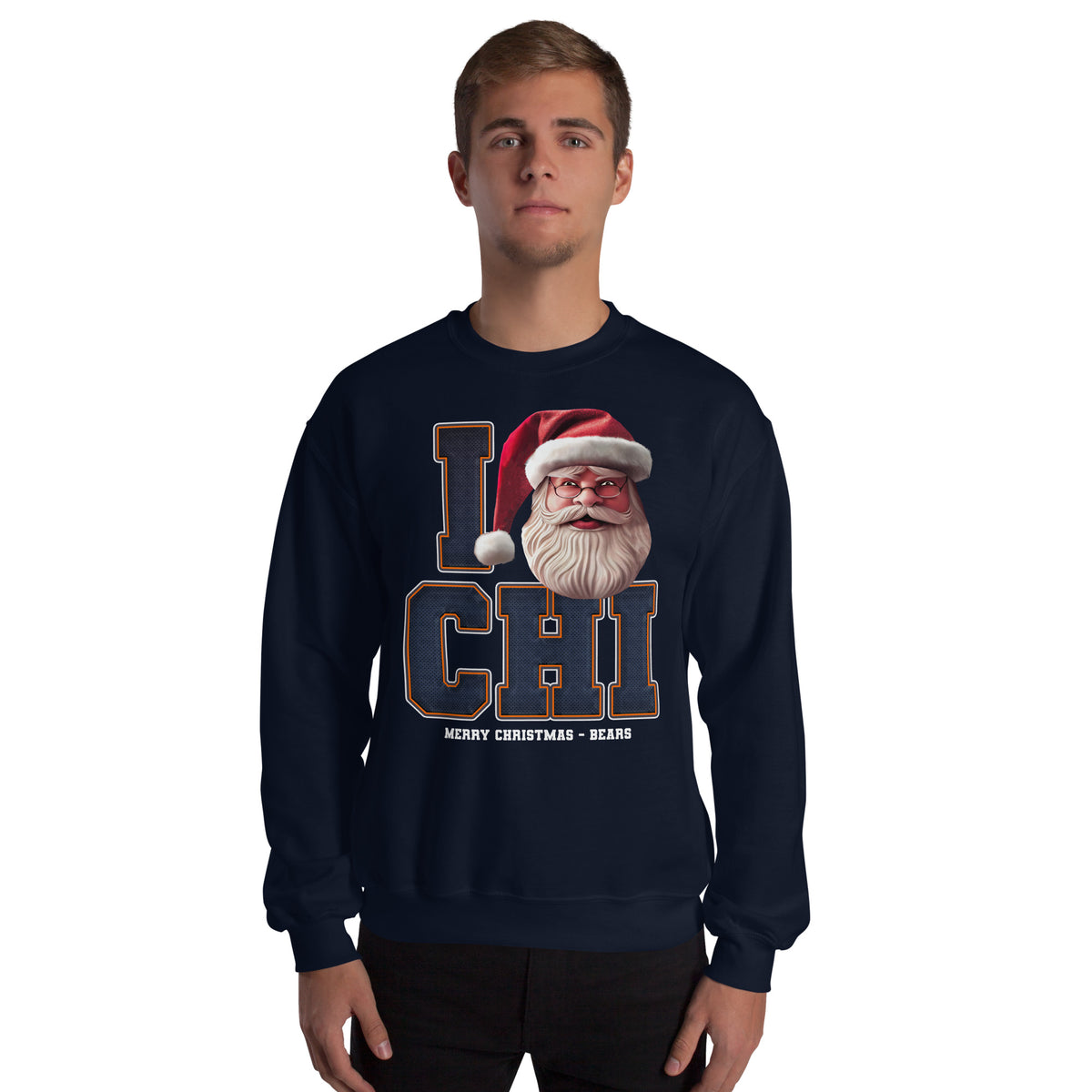Back/detail view of I CHI Santa — Chicago Football Crewneck Sweatshirt graphic sweatshirt
