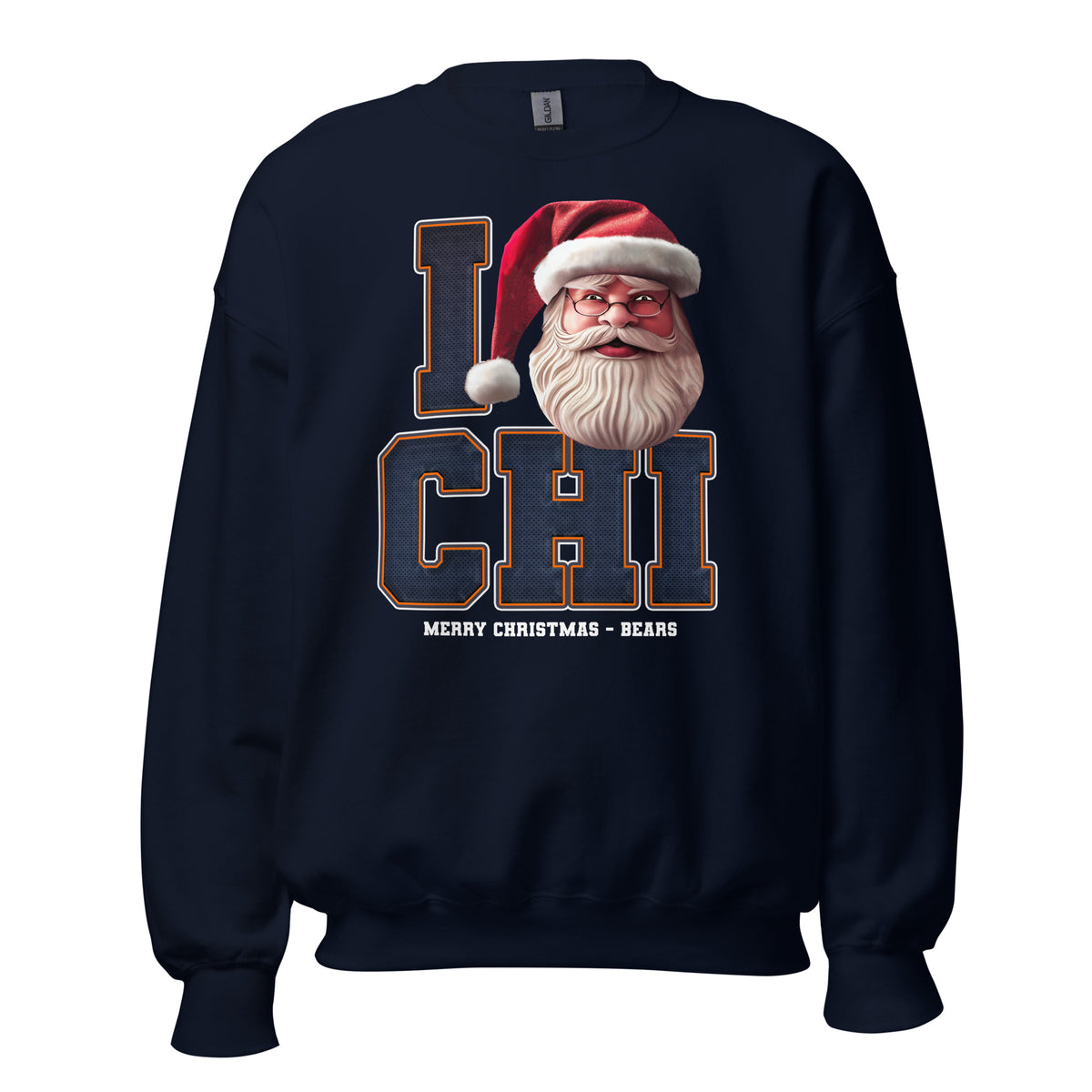 Front/product view of I CHI Santa — Chicago Football Crewneck Sweatshirt graphic sweatshirt