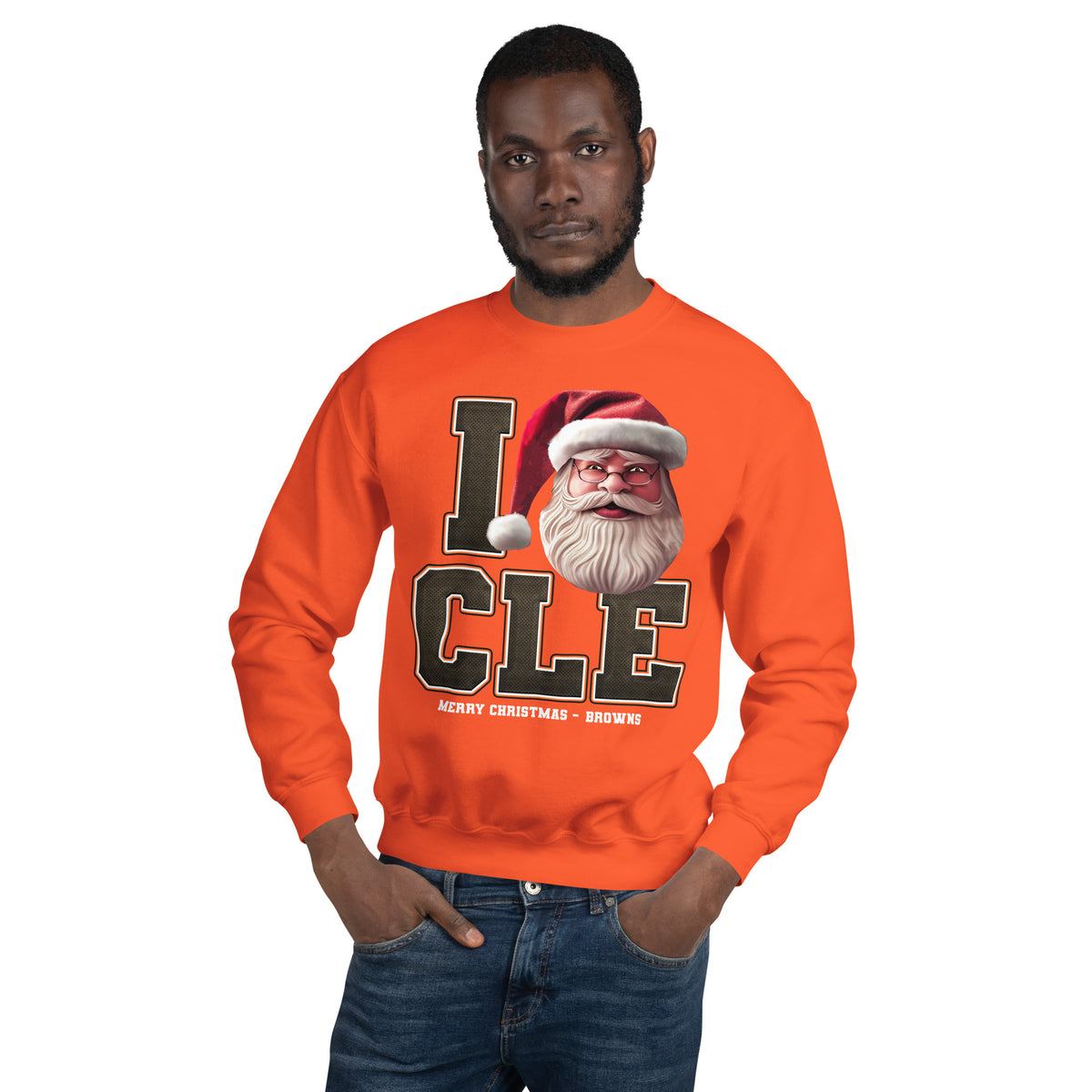 Back/detail view of I CLE Santa — Cleveland Football Crewneck Sweatshirt graphic sweatshirt