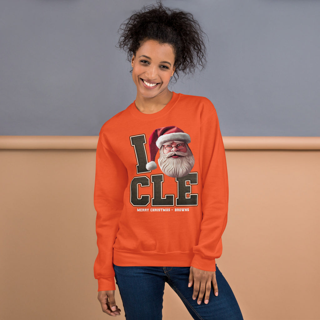 Back/detail view of I CLE Santa — Cleveland Football Crewneck Sweatshirt graphic sweatshirt