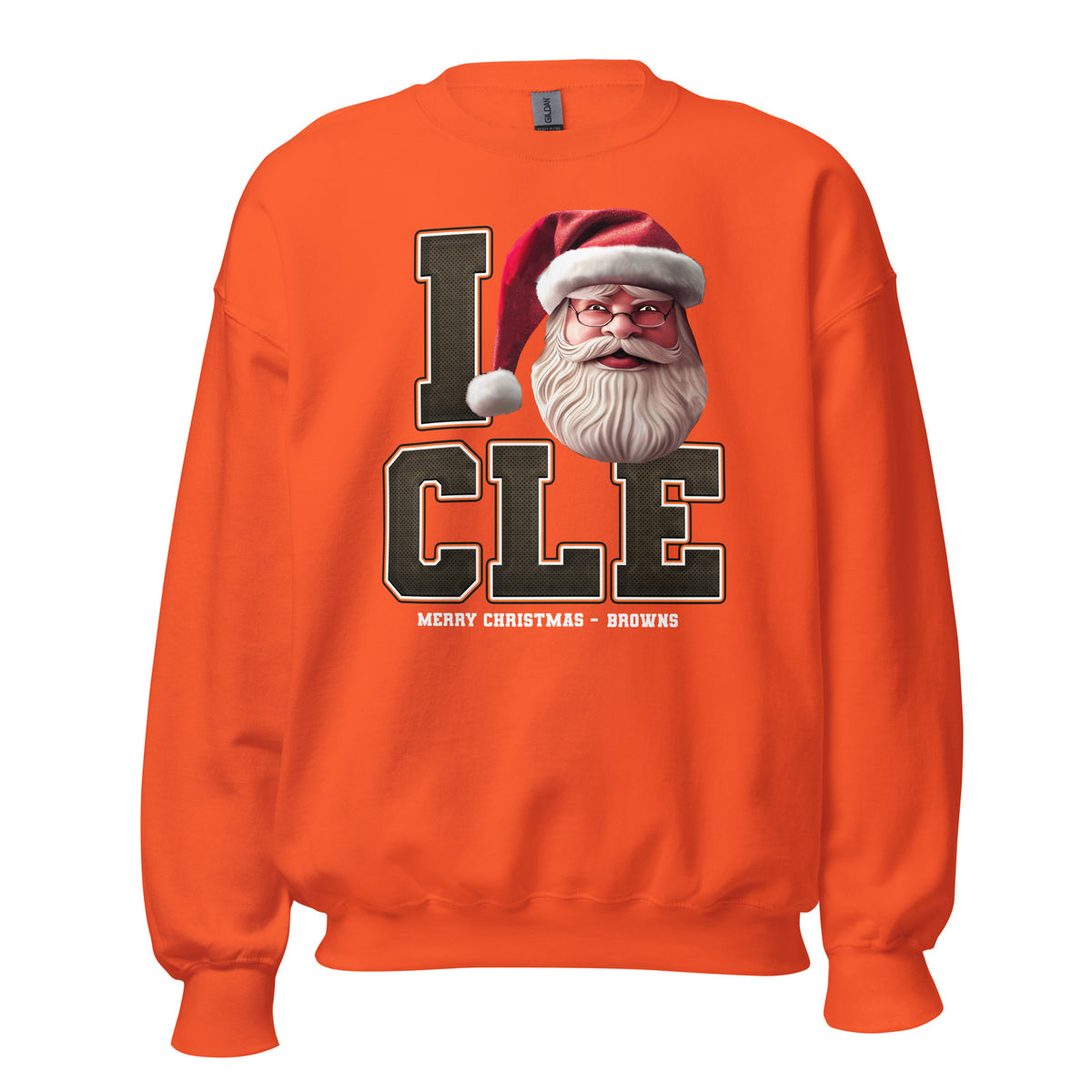 Back/detail view of I CLE Santa — Cleveland Football Crewneck Sweatshirt graphic sweatshirt