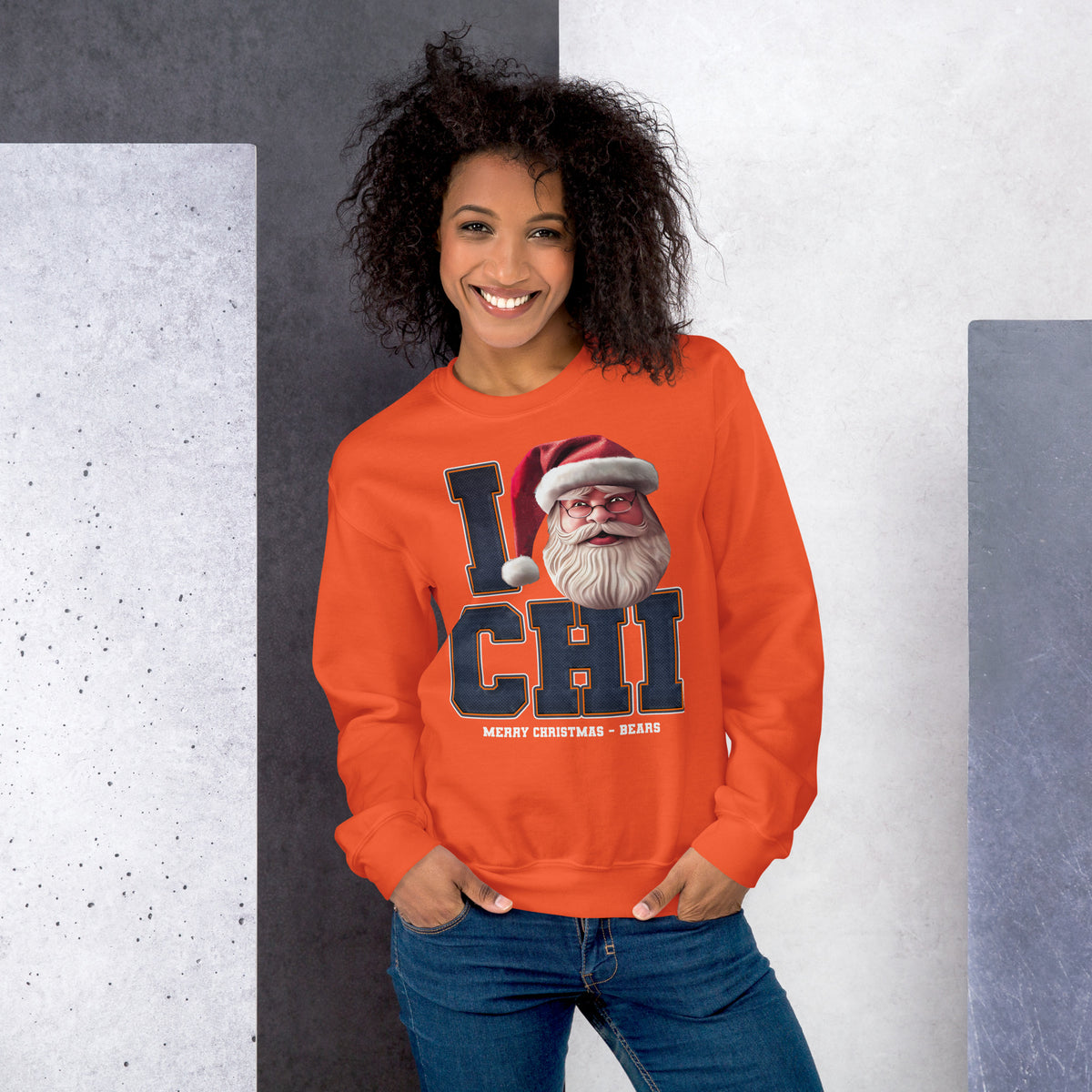 Back/detail view of I CHI Santa — Chicago Football Crewneck Sweatshirt graphic sweatshirt