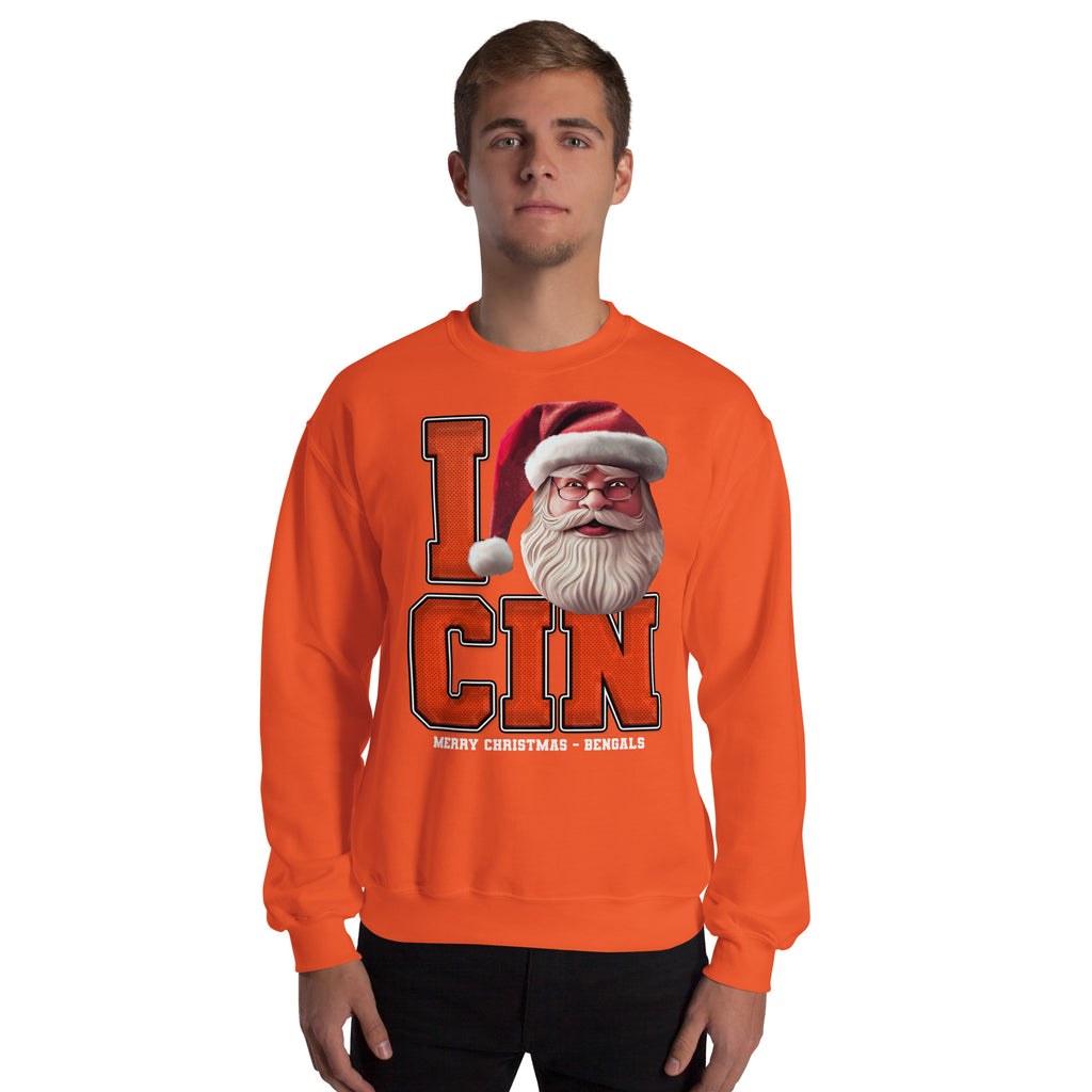 Back/detail view of I CIN Santa — Cincinnati Football Crewneck Sweatshirt graphic sweatshirt
