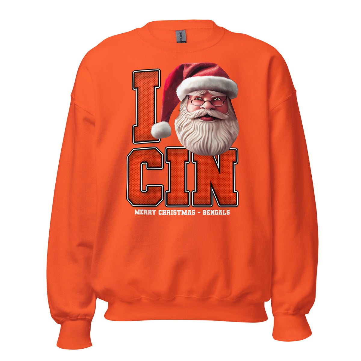 Back/detail view of I CIN Santa — Cincinnati Football Crewneck Sweatshirt graphic sweatshirt