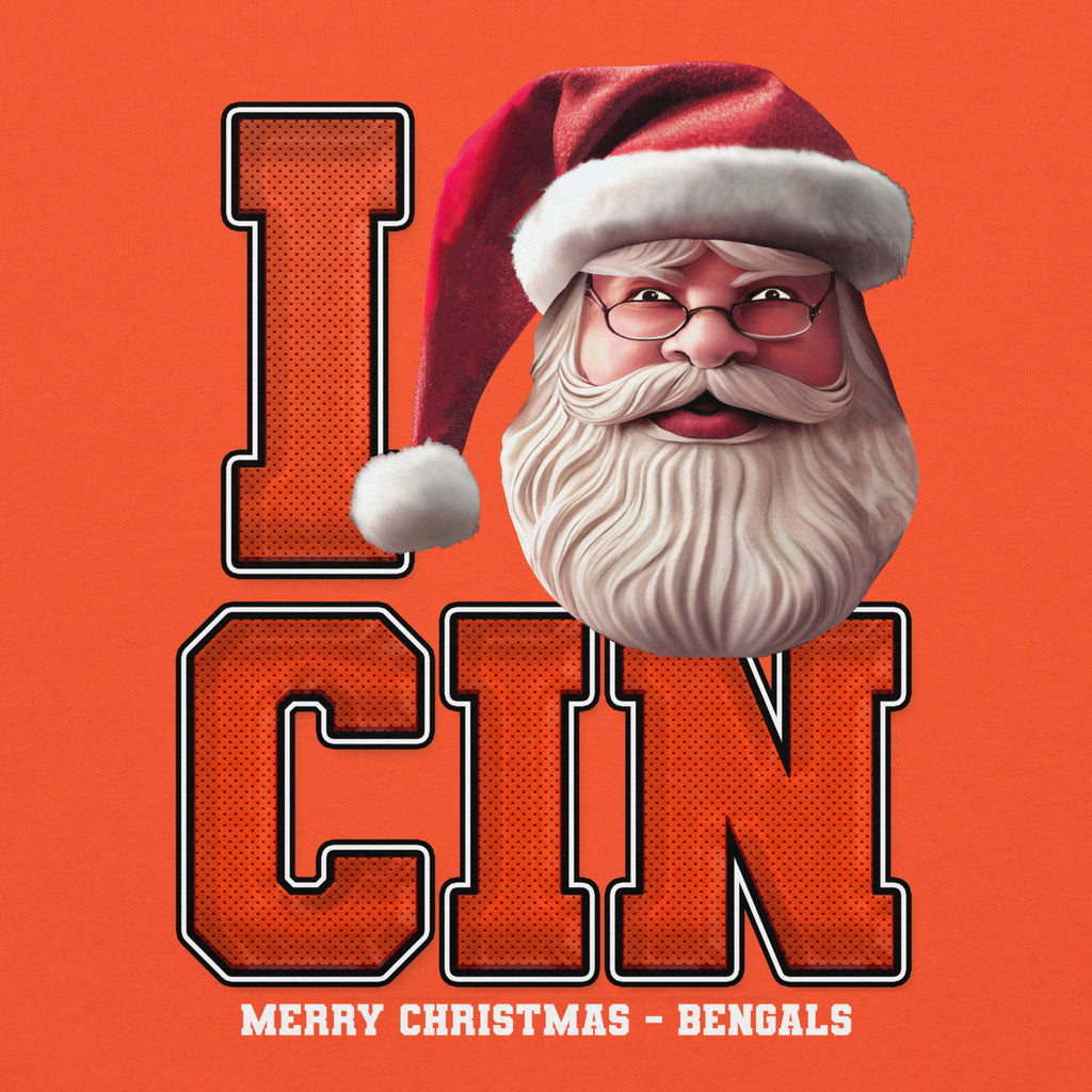 Back/detail view of I CIN Santa — Cincinnati Football Crewneck Sweatshirt graphic sweatshirt