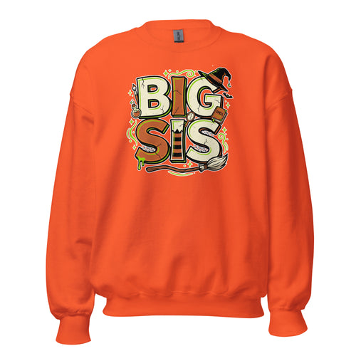 BIG SIS Halloween monster name Unisex Sweatshirt in Black with spooky front lettering and blank back