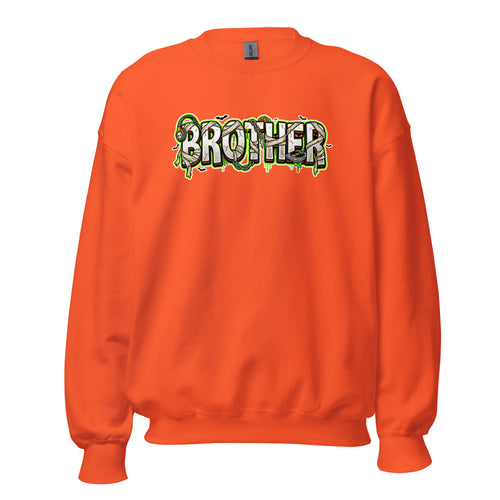 BROTHER Halloween monster name Unisex Sweatshirt in Black with spooky front lettering and blank back
