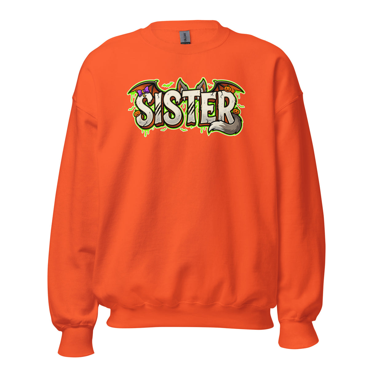 SISTER Halloween monster name Unisex Sweatshirt in Black with spooky front lettering and blank back
