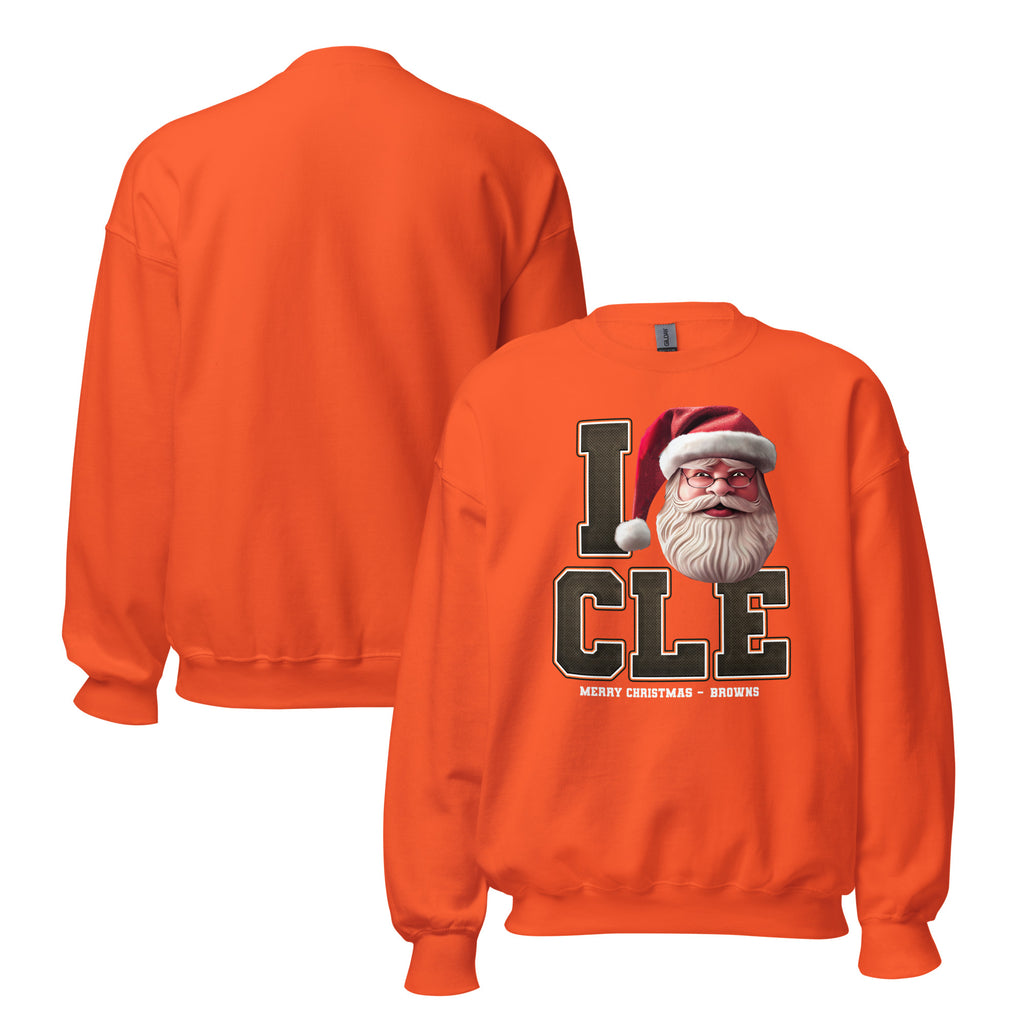 Back/detail view of I CLE Santa — Cleveland Football Crewneck Sweatshirt graphic sweatshirt