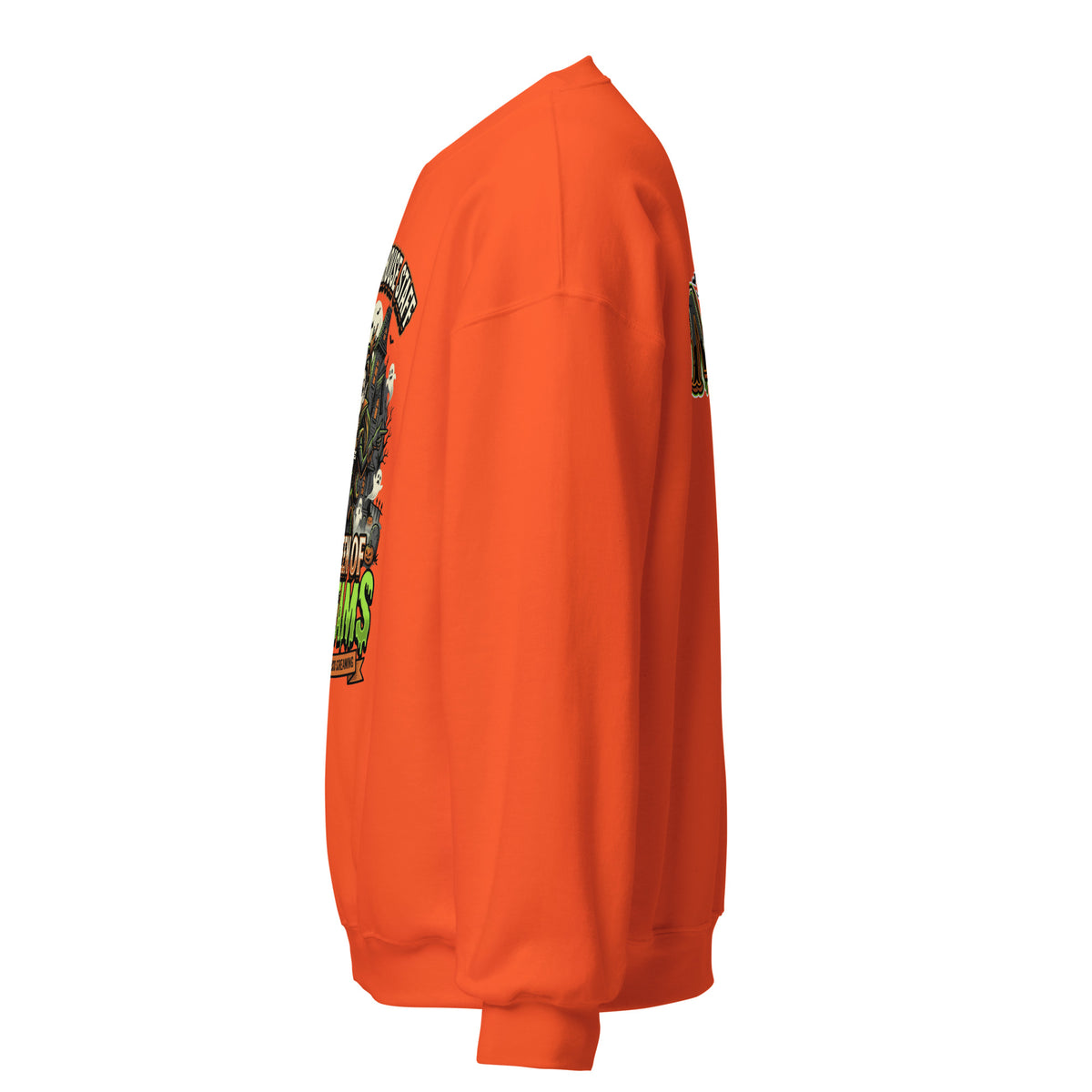 Haunted House Staff Mom “Queen of Screams” Sweatshirt with Queen of Screams front design and matching MOM back graphic for Halloween family outfits