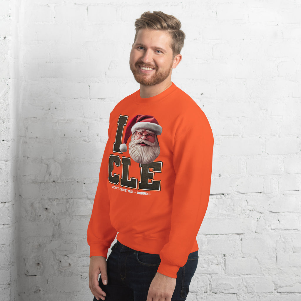 Back/detail view of I CLE Santa — Cleveland Football Crewneck Sweatshirt graphic sweatshirt