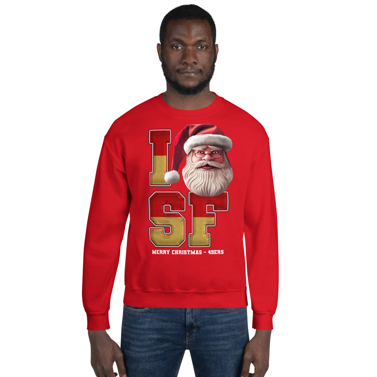 Back/detail view of I SF Santa — San Francisco Football Crewneck Sweatshirt graphic sweatshirt