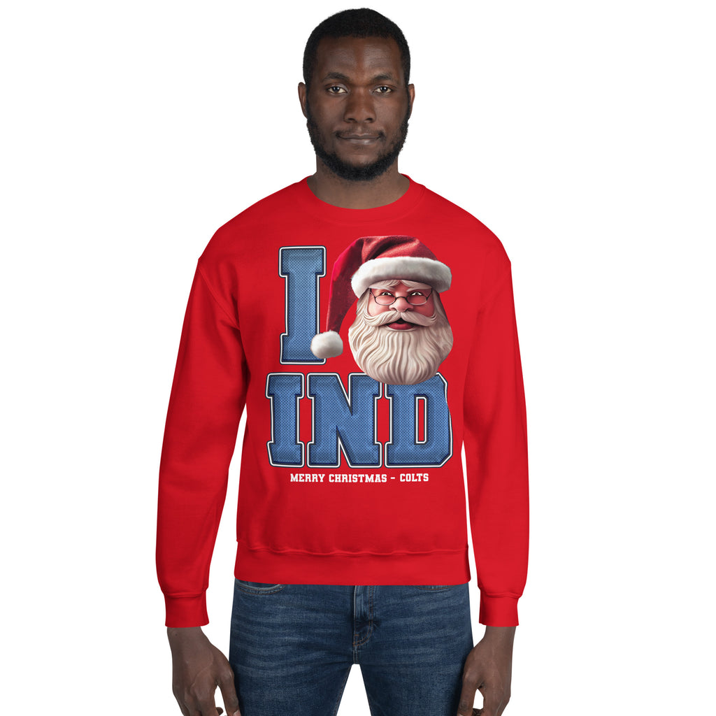 Back/detail view of I IND Santa — Indianapolis Football Crewneck Sweatshirt graphic sweatshirt