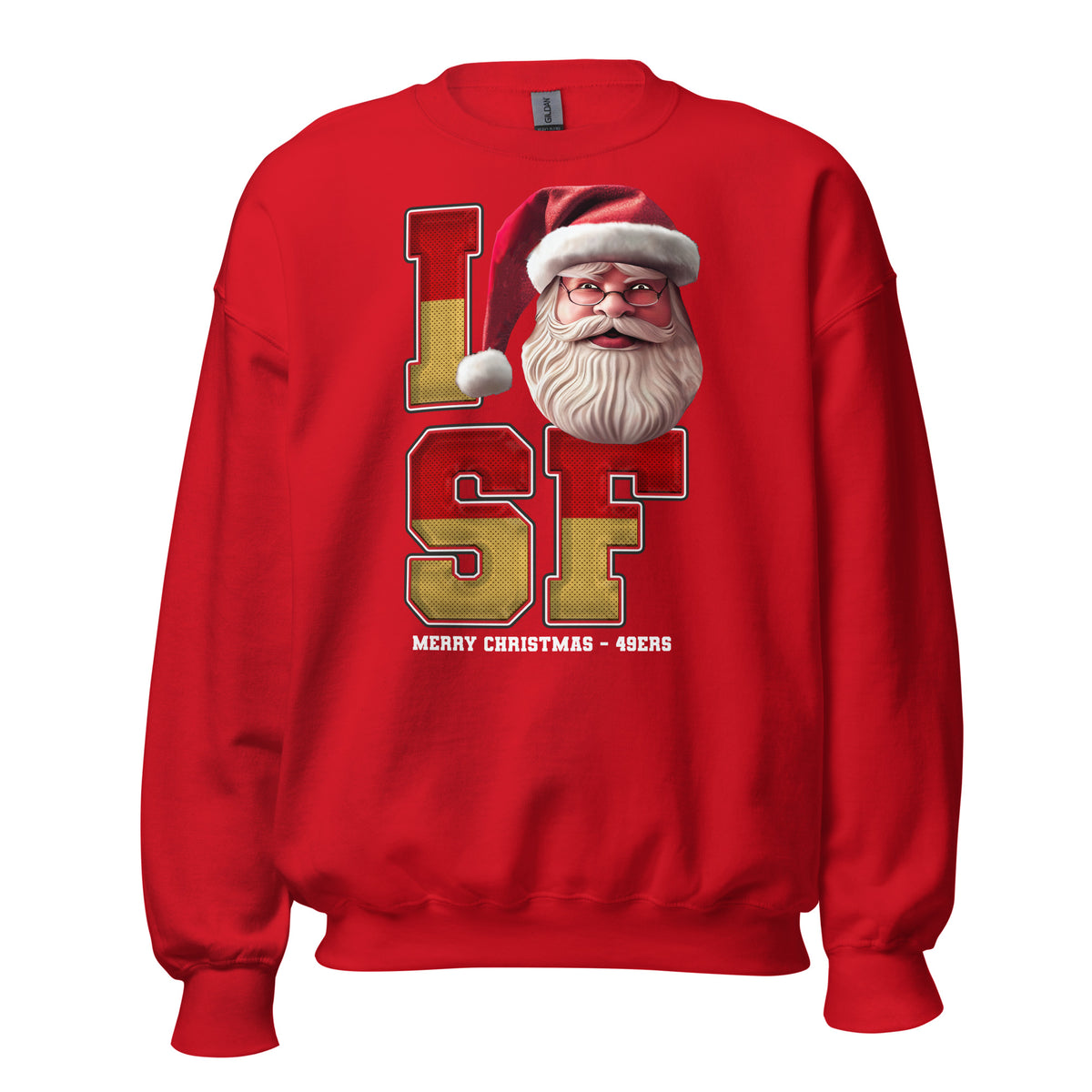 Back/detail view of I SF Santa — San Francisco Football Crewneck Sweatshirt graphic sweatshirt