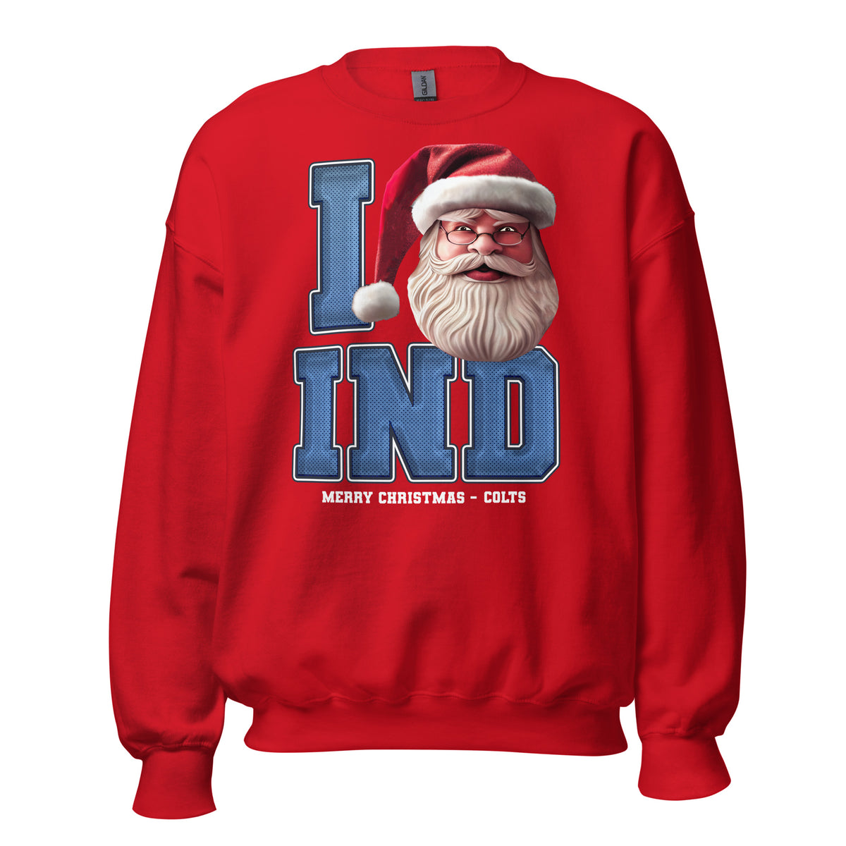 Back/detail view of I IND Santa — Indianapolis Football Crewneck Sweatshirt graphic sweatshirt