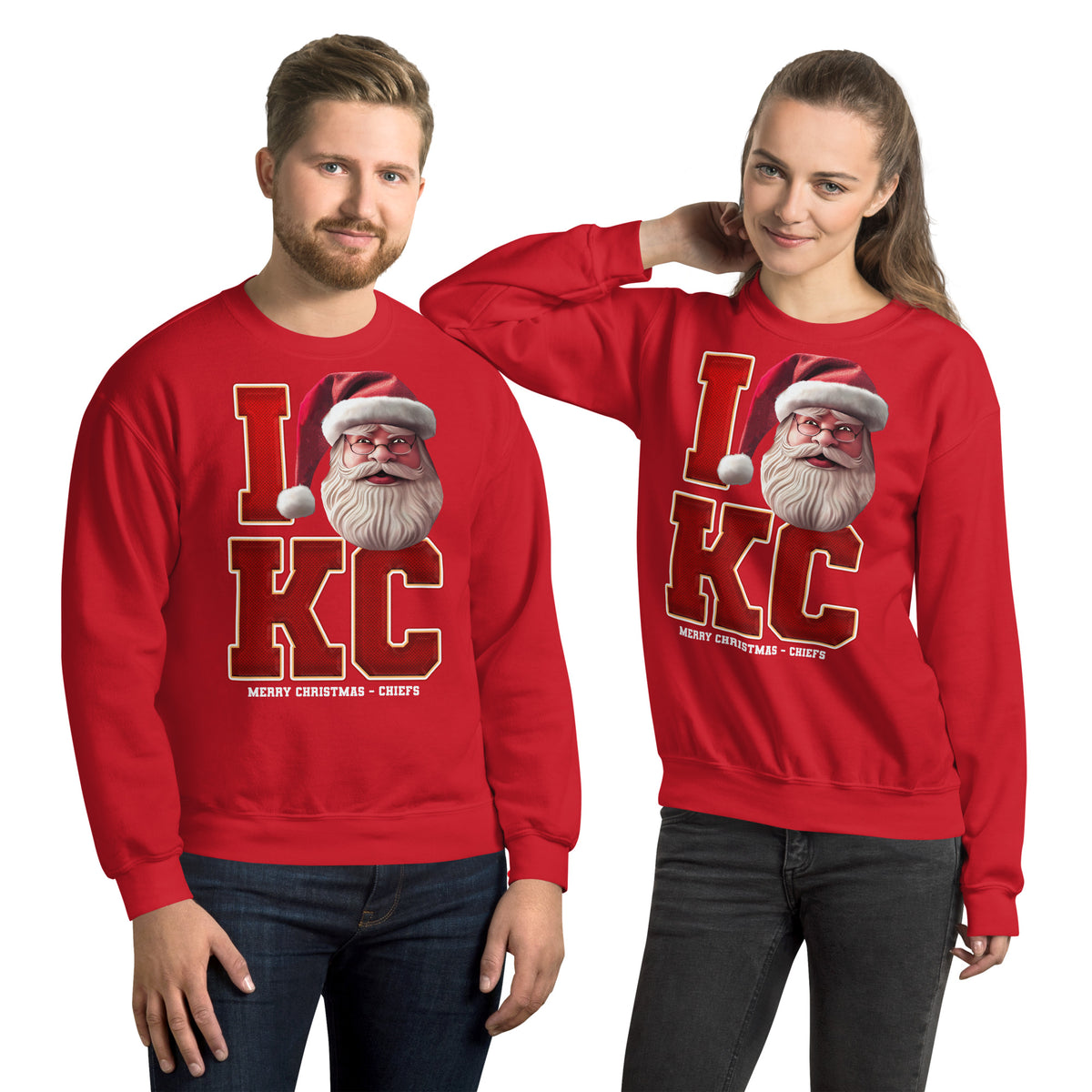 Back/detail view of I KC Santa — Kansas City Football Crewneck Sweatshirt graphic sweatshirt