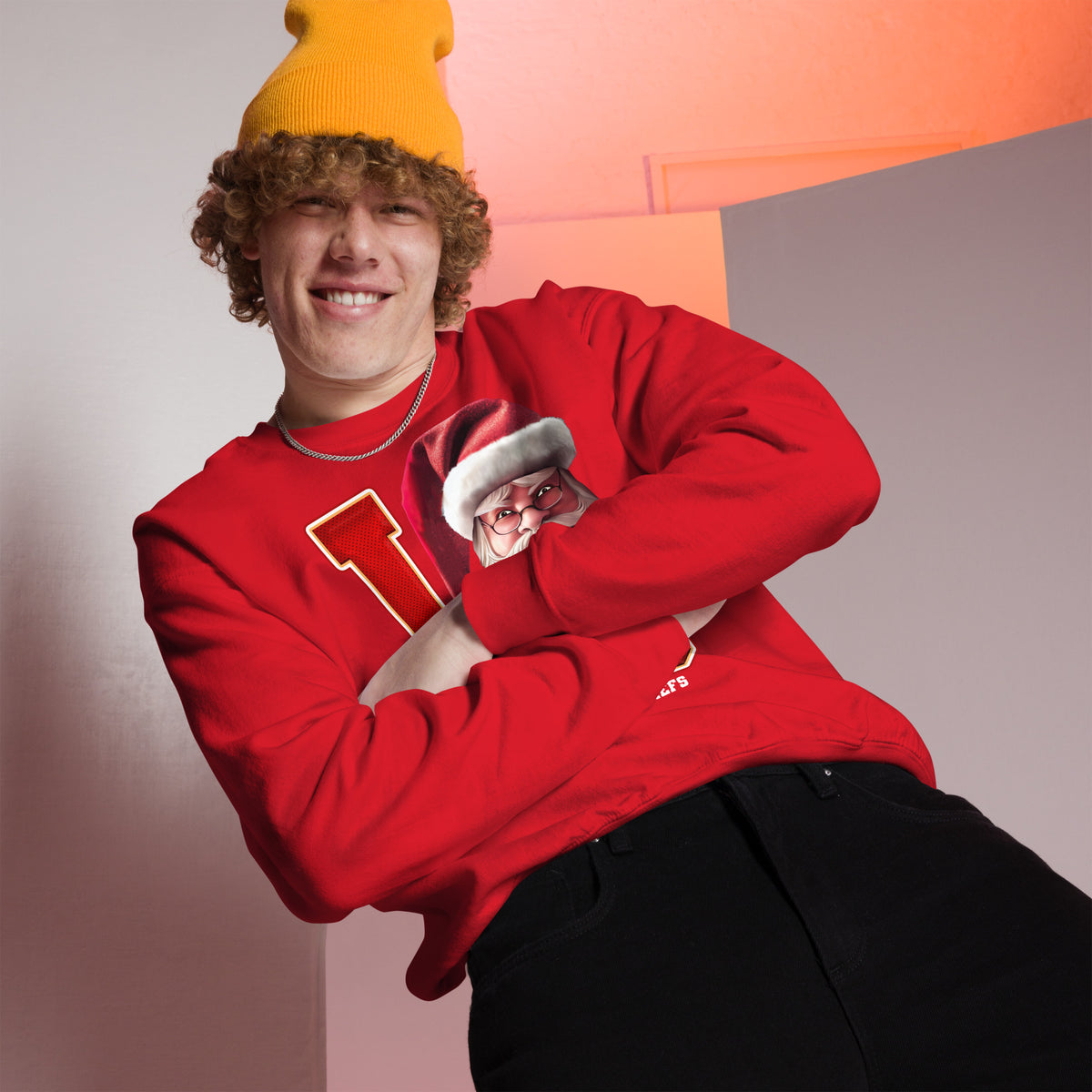Back/detail view of I KC Santa — Kansas City Football Crewneck Sweatshirt graphic sweatshirt