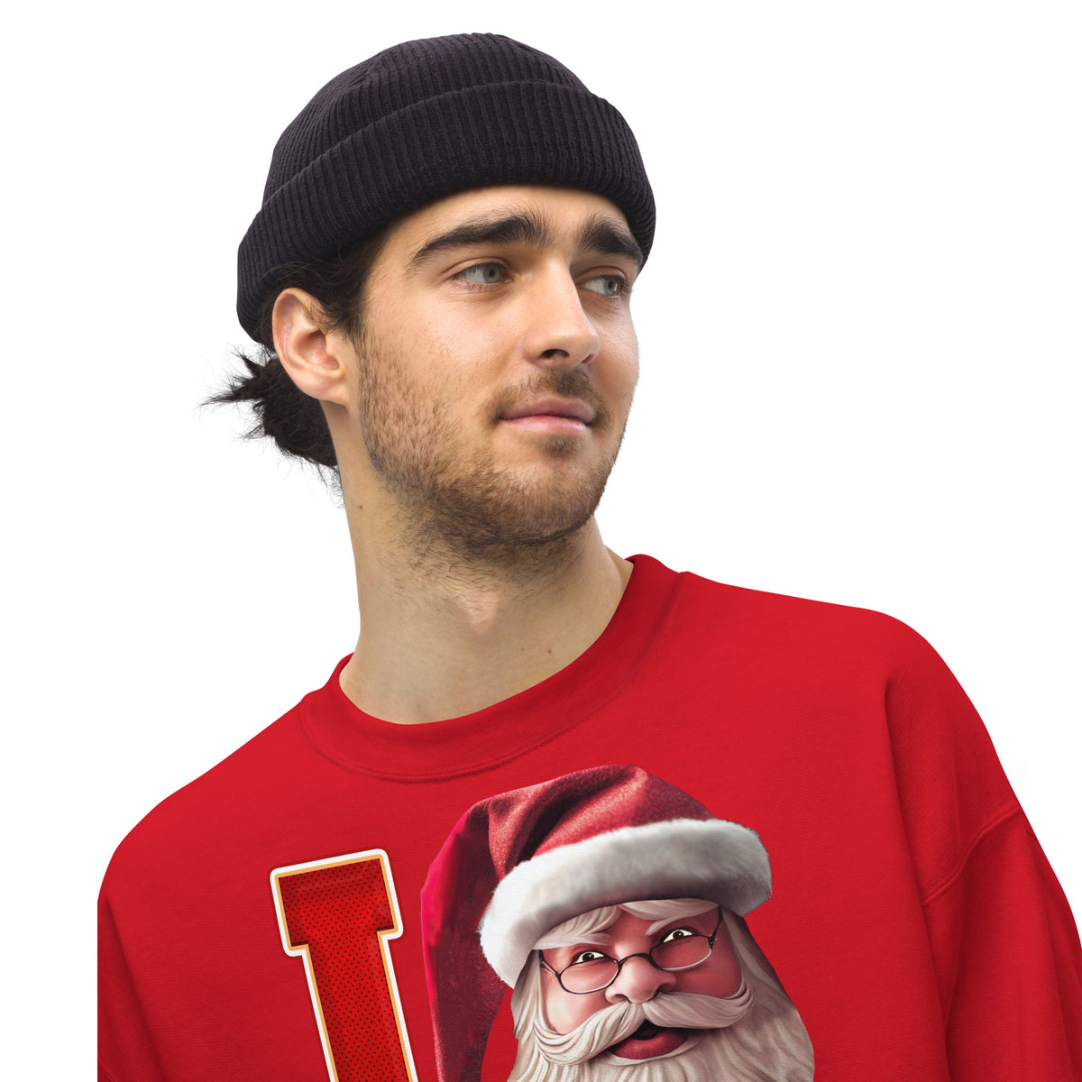 Back/detail view of I KC Santa — Kansas City Football Crewneck Sweatshirt graphic sweatshirt