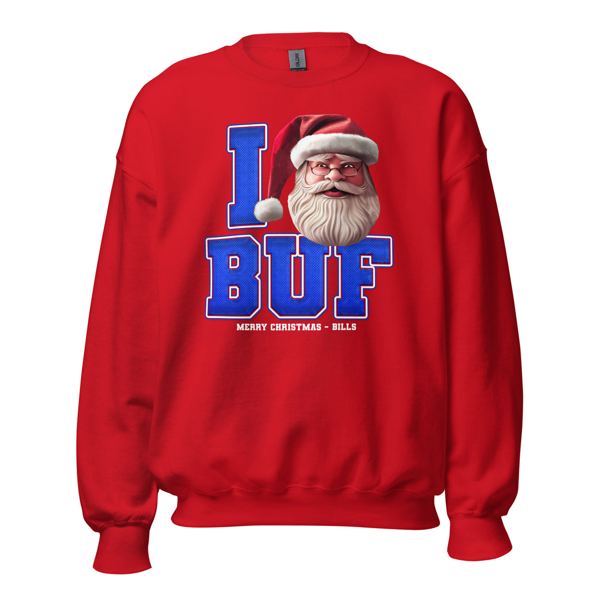 Front/product view of I BUF Santa — Buffalo Football Crewneck Sweatshirt graphic sweatshirt