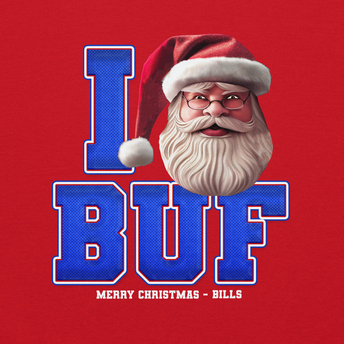 Back/detail view of I BUF Santa — Buffalo Football Crewneck Sweatshirt graphic sweatshirt
