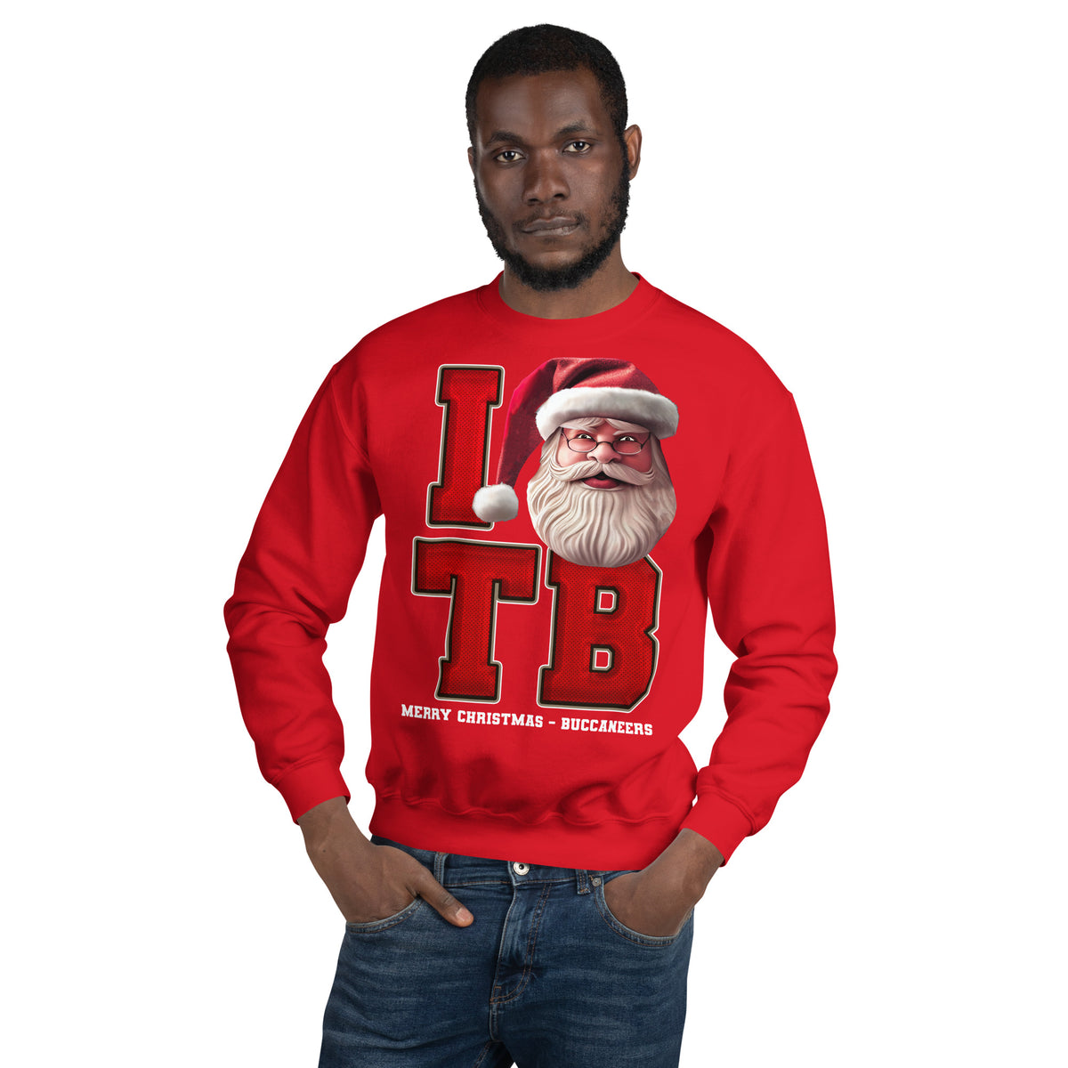 Back/detail view of I TB Santa — Tampa Bay Football Crewneck Sweatshirt graphic sweatshirt