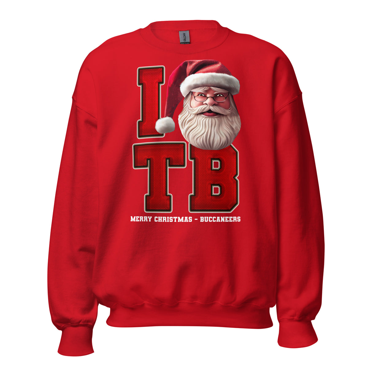 Front/product view of I TB Santa — Tampa Bay Football Crewneck Sweatshirt graphic sweatshirt