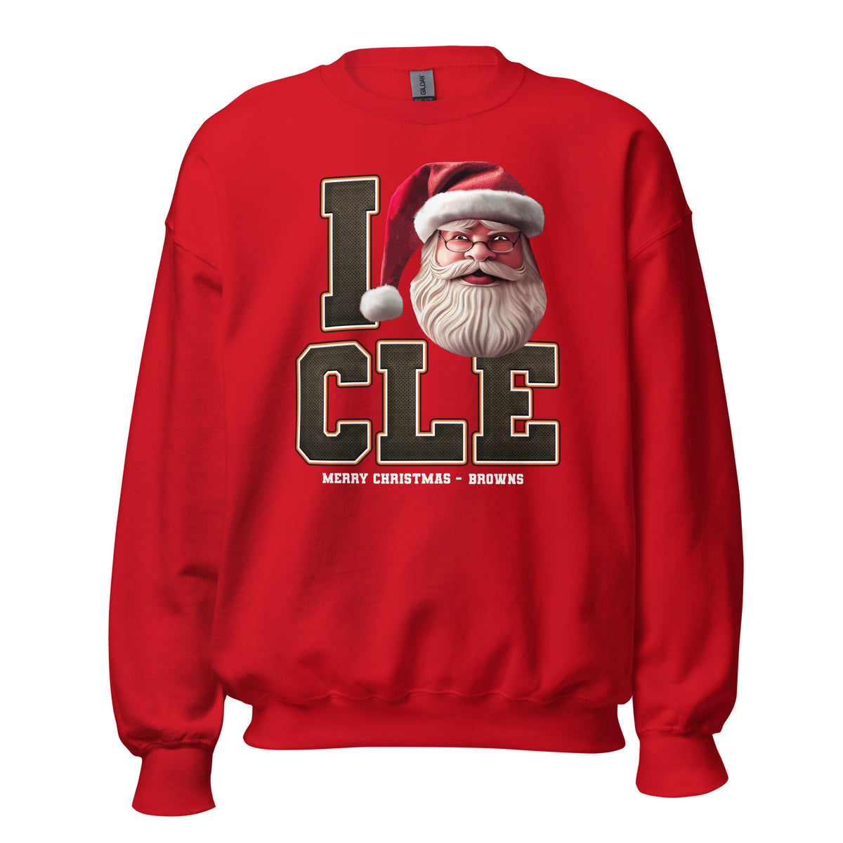 Back/detail view of I CLE Santa — Cleveland Football Crewneck Sweatshirt graphic sweatshirt