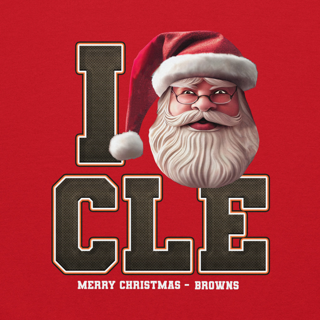 Back/detail view of I CLE Santa — Cleveland Football Crewneck Sweatshirt graphic sweatshirt