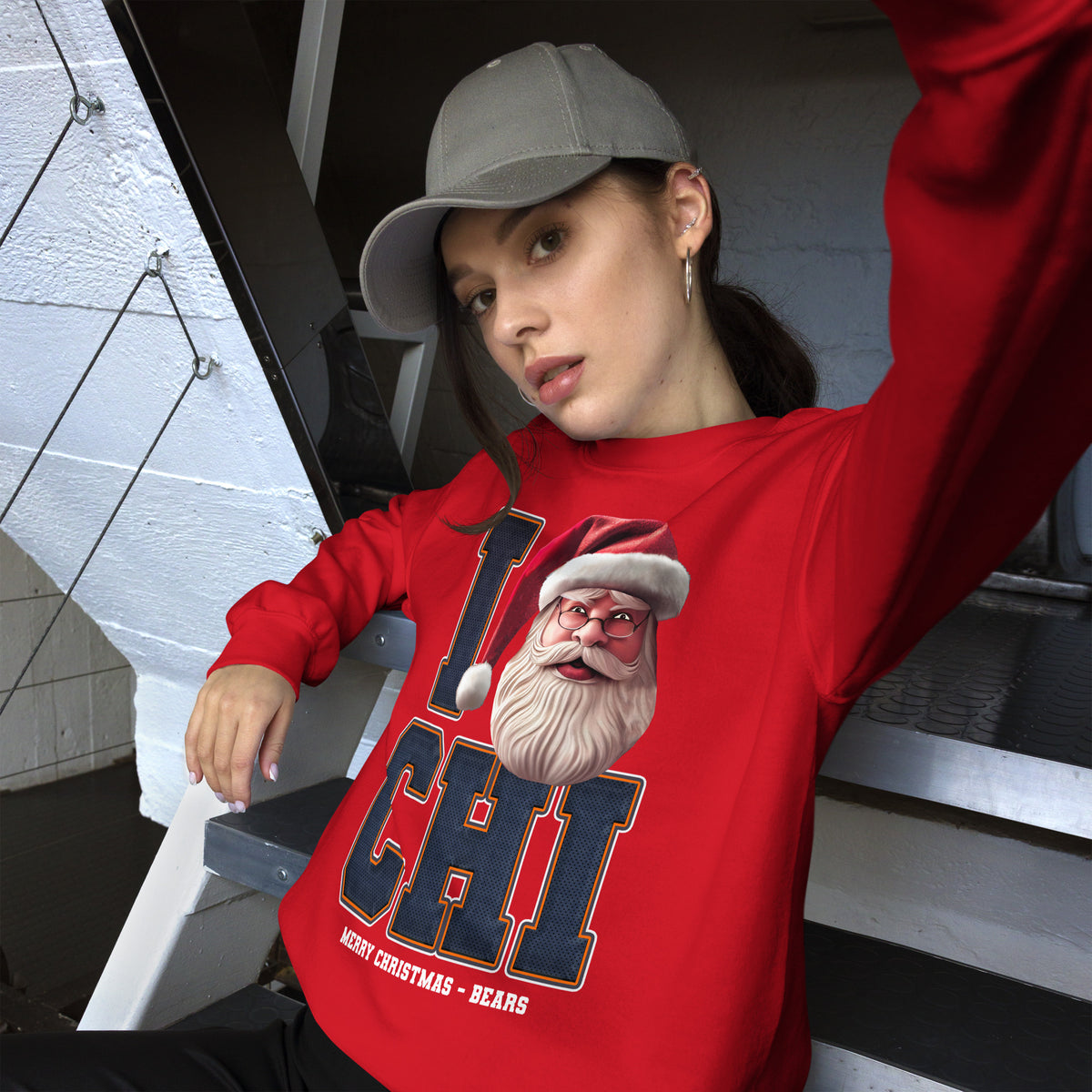 Back/detail view of I CHI Santa — Chicago Football Crewneck Sweatshirt graphic sweatshirt