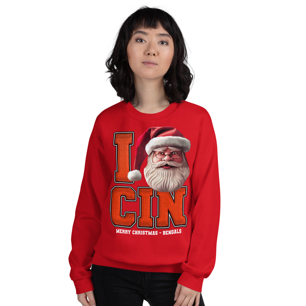 Back/detail view of I CIN Santa — Cincinnati Football Crewneck Sweatshirt graphic sweatshirt
