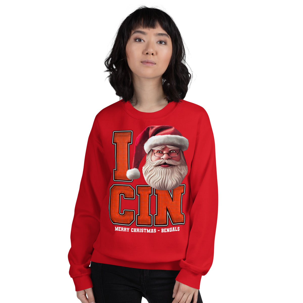 Back/detail view of I CIN Santa — Cincinnati Football Crewneck Sweatshirt graphic sweatshirt