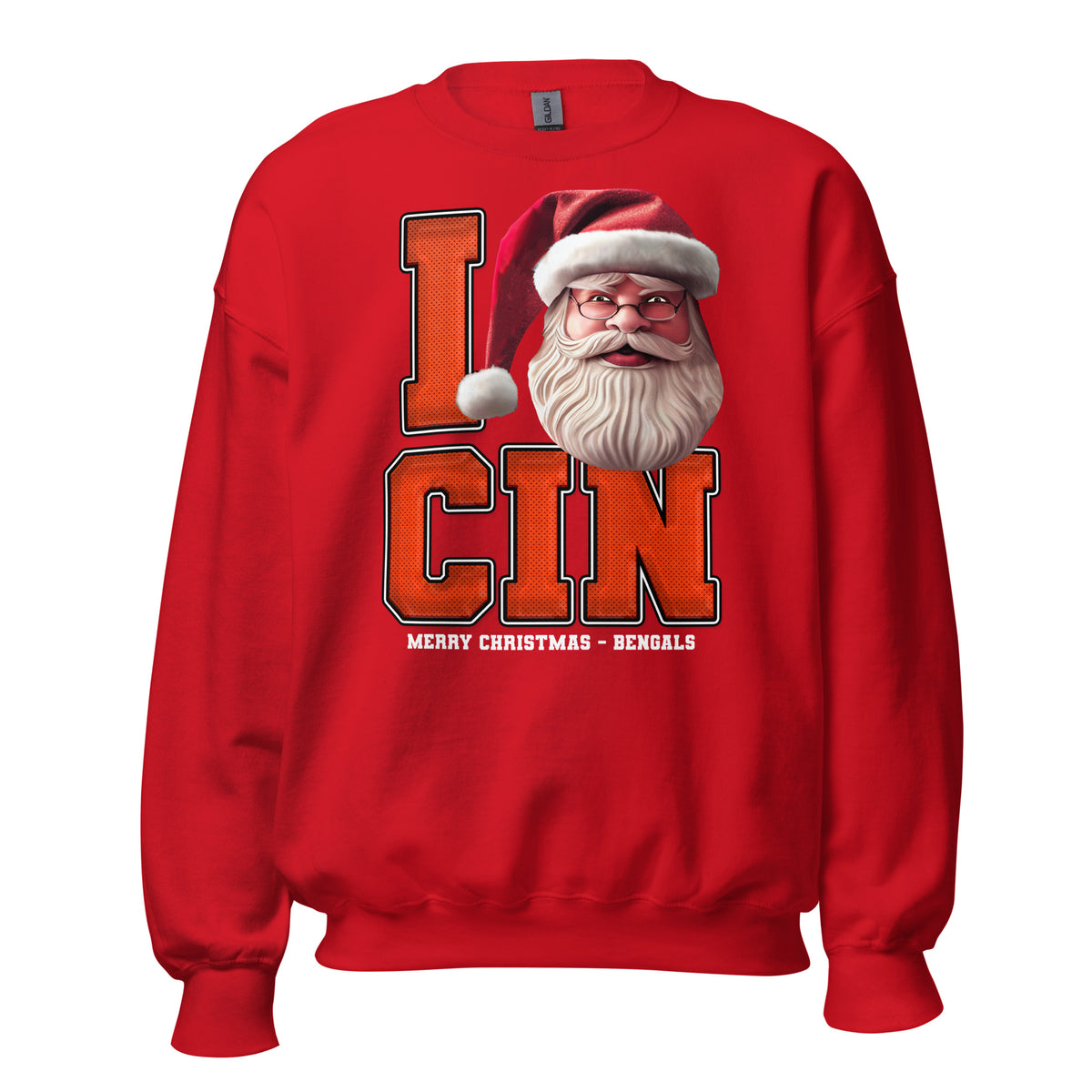 Back/detail view of I CIN Santa — Cincinnati Football Crewneck Sweatshirt graphic sweatshirt