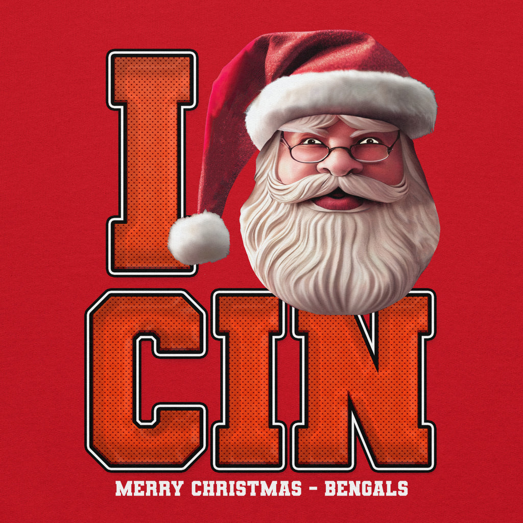 Back/detail view of I CIN Santa — Cincinnati Football Crewneck Sweatshirt graphic sweatshirt