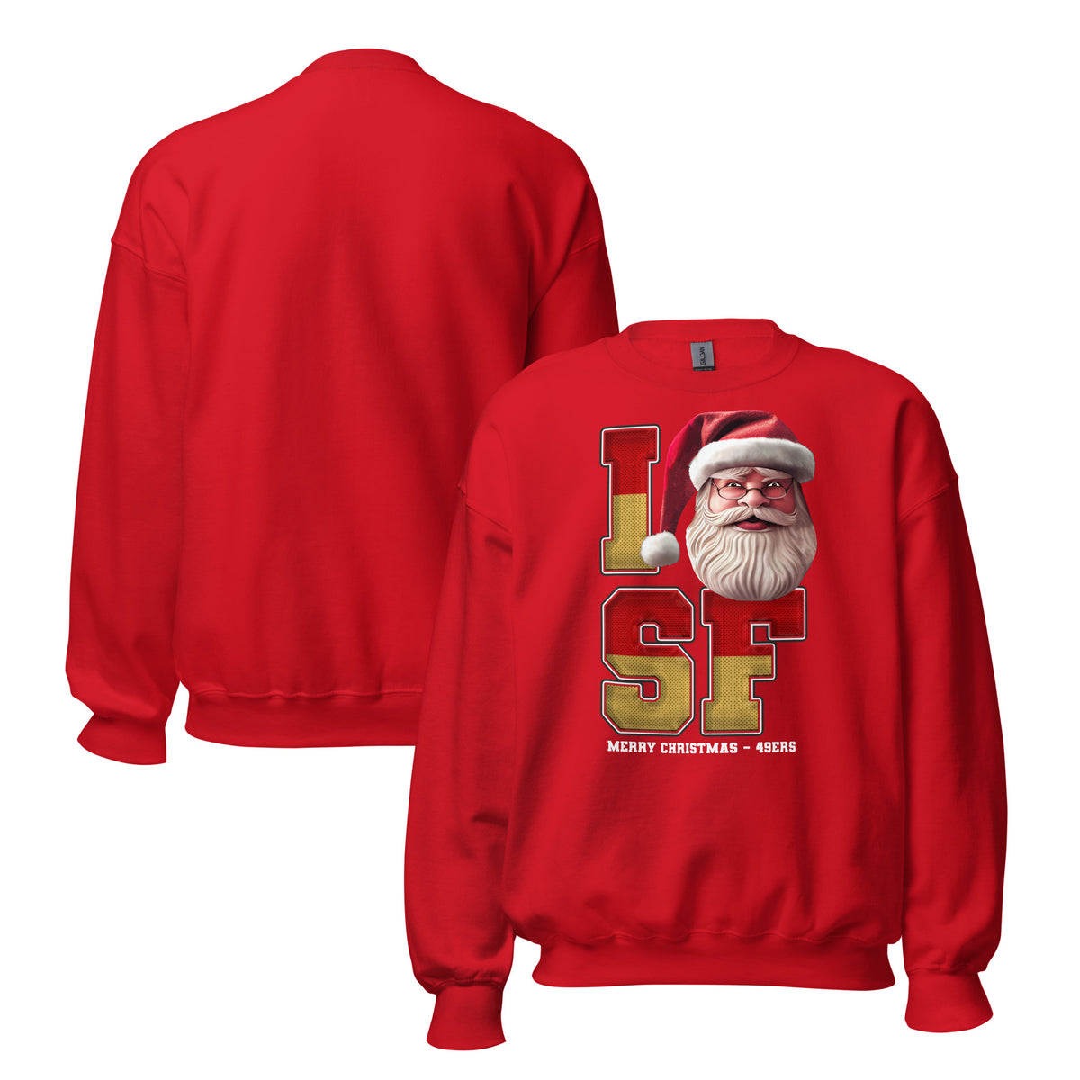 Back/detail view of I SF Santa — San Francisco Football Crewneck Sweatshirt graphic sweatshirt