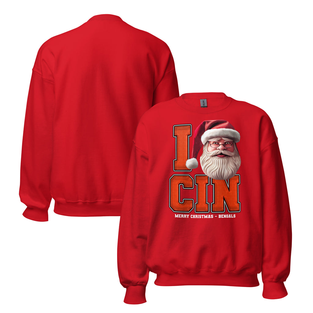 Back/detail view of I CIN Santa — Cincinnati Football Crewneck Sweatshirt graphic sweatshirt
